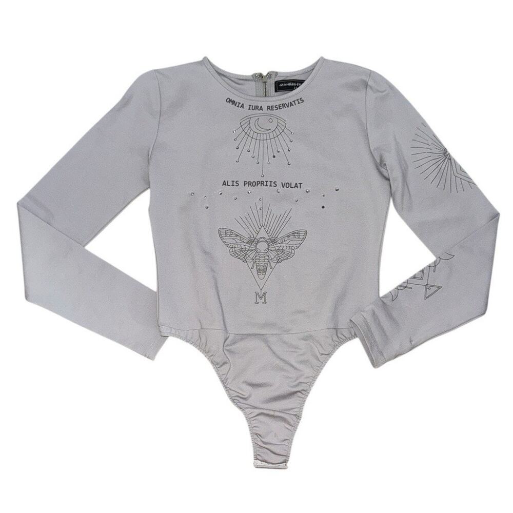 Manière De Voir Bodysuit 16 Gray Witchy Moth Evil Eye Goth Occult Dark Academia